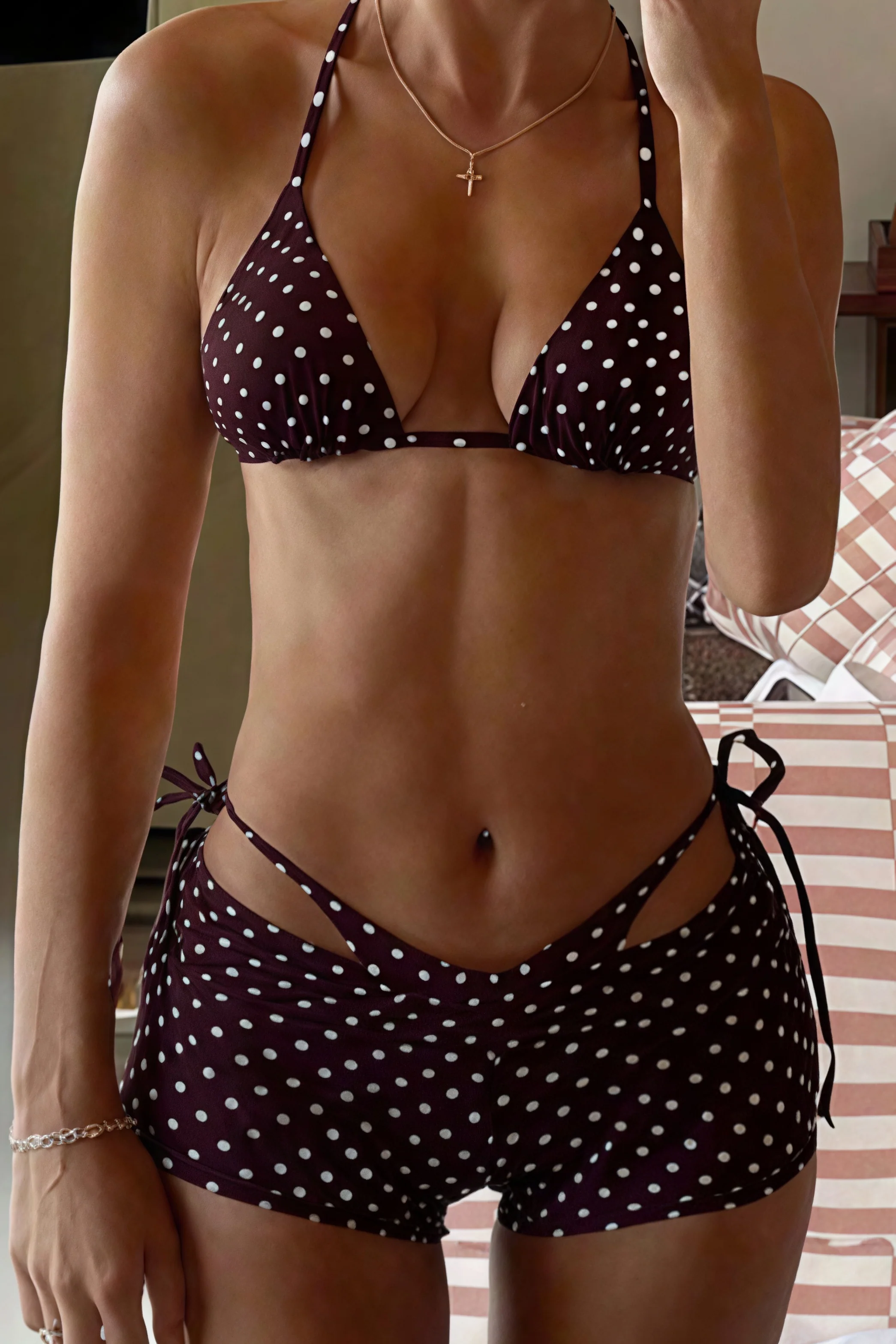 Polka Dot Tie Three Piece Bikini Set