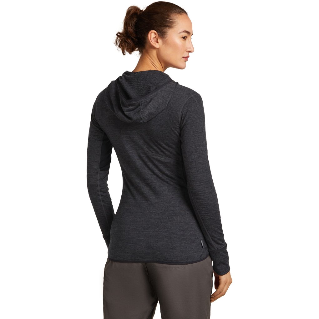Icebreaker Merino 200 RealFleece™ Descender Long Sleeve Zip Hoodie Women - Jet Hthr/Black