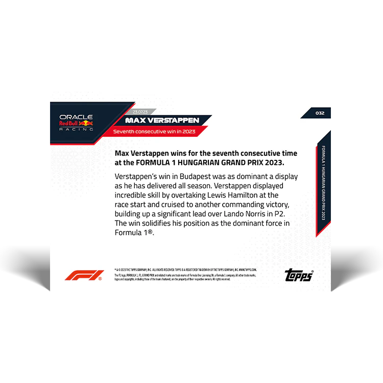 Topps UK - Seventh consecutive win in 2023 - F1 TOPPS NOW® Card #32
