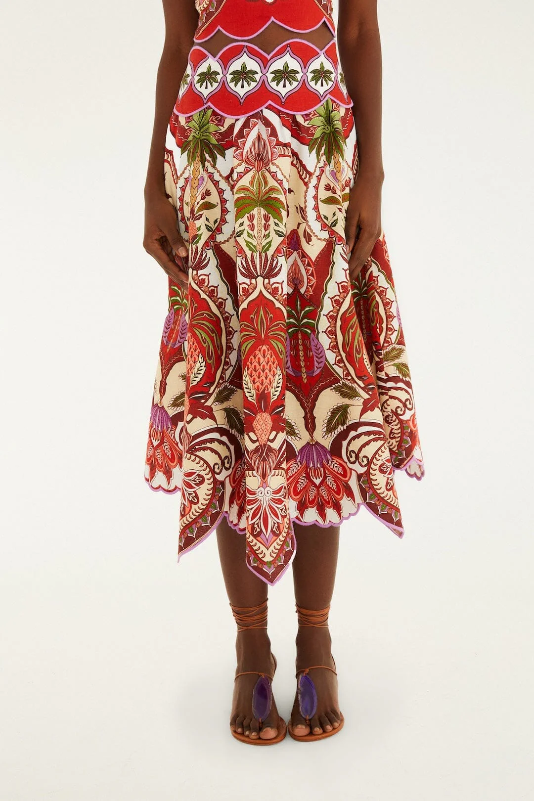 Red Odara Scallops Midi Skirt