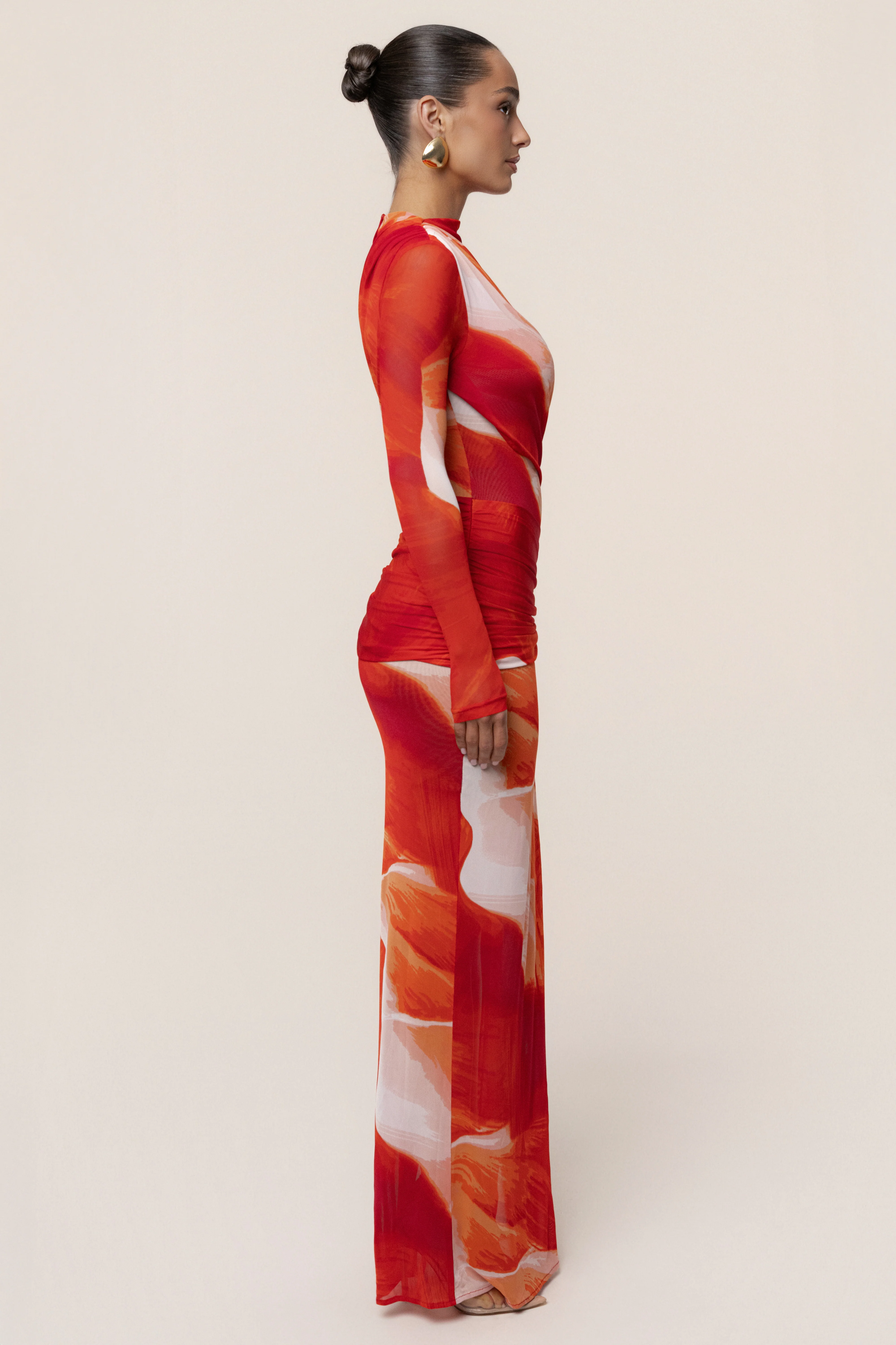 Sunset Red Heatwave Mesh Maxi Dress