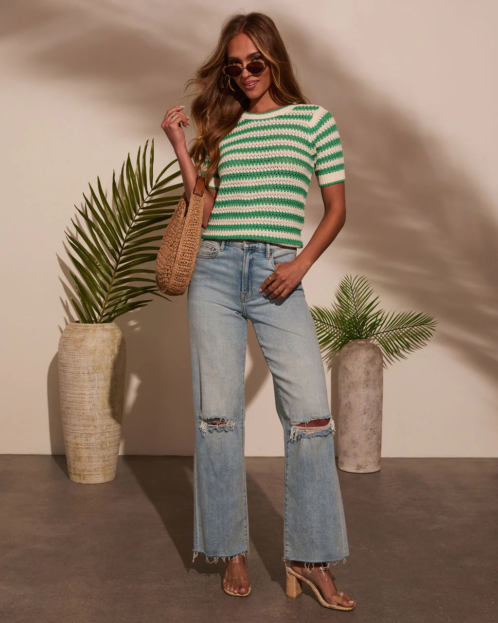 Mariselle Striped Crochet Top