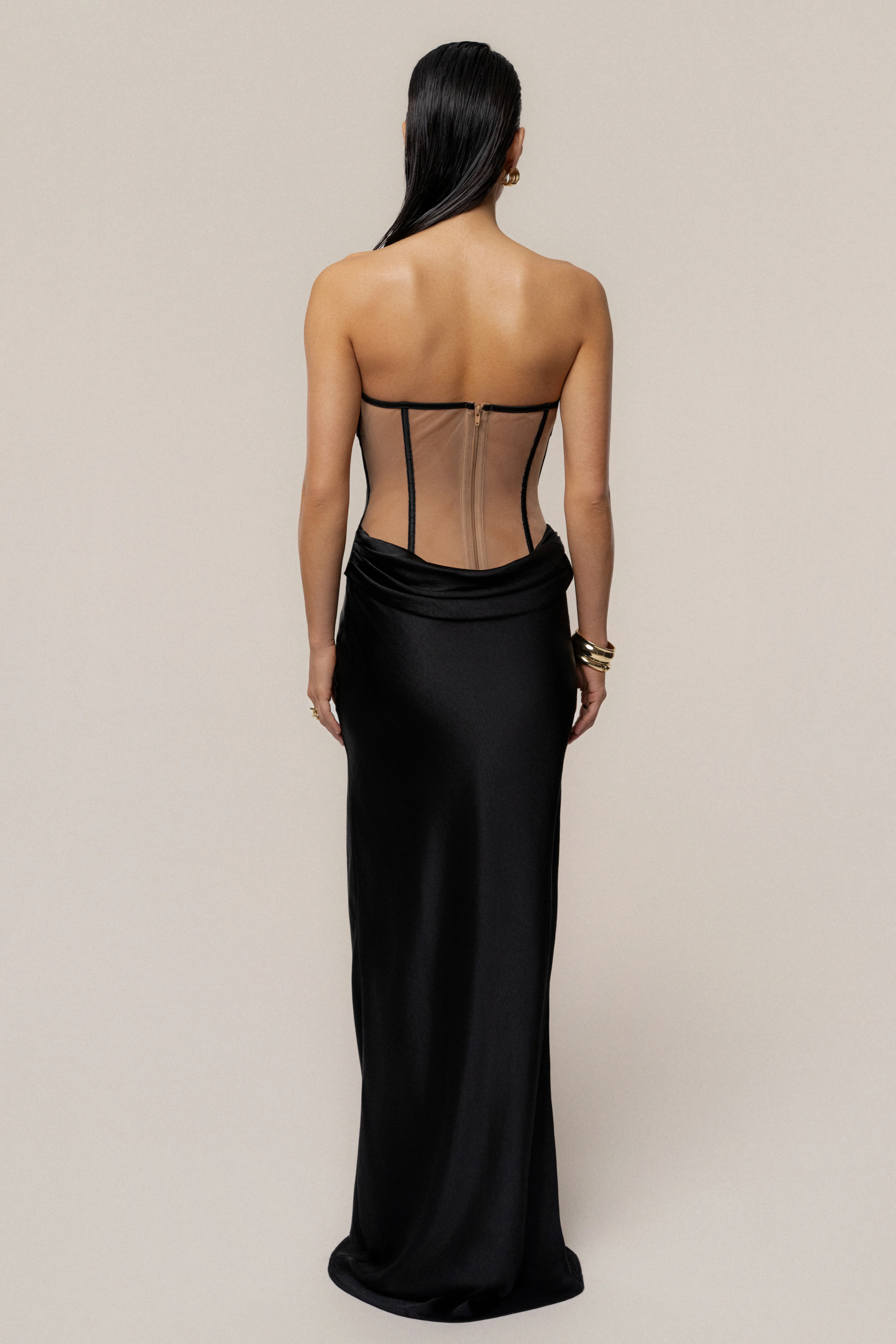 Black Regal Rising Satin Maxi Dress