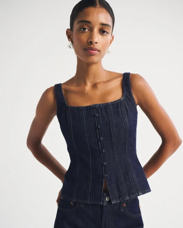 Tie-Back Square Neck Denim Top