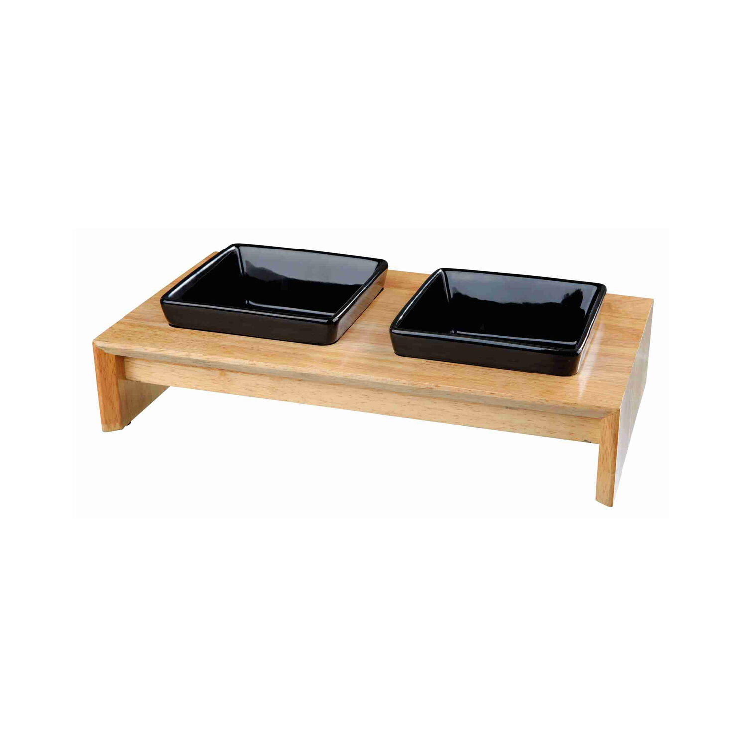 Trixie Feed-Water Bowl Set - Ceramic - Wood - 0.2 L - 28 x 15 x 5 cm