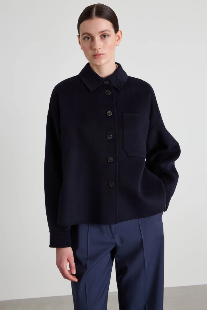 Single-breasted double wool pea coat - NIGHT BLUE