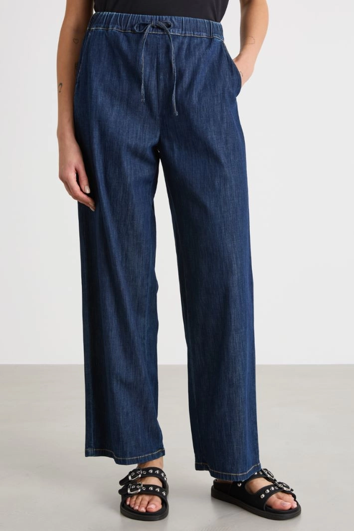 Wide-leg jeans with drawstring - BLUE