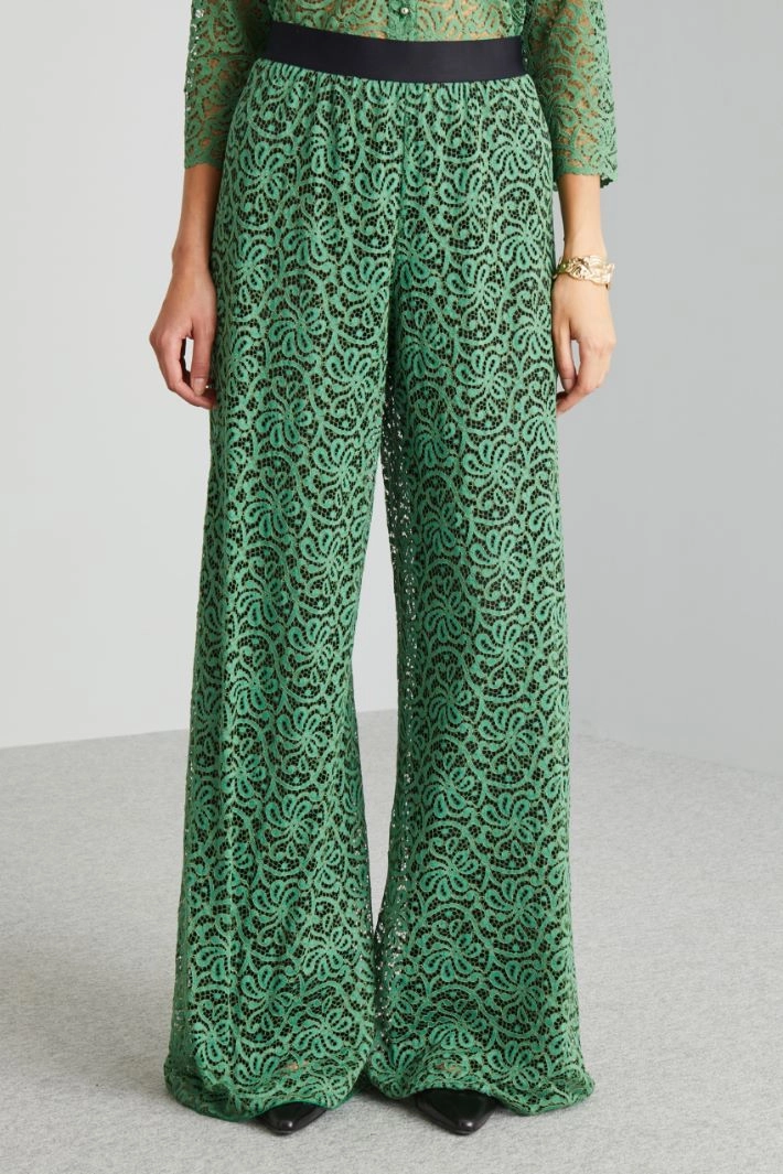 Lace-jersey wide-leg trousers - GREEN