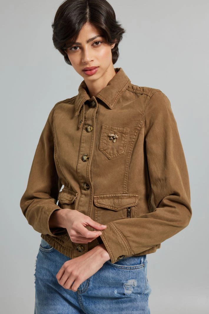Cotton gabardine safari jacket - KHAKI GREEN