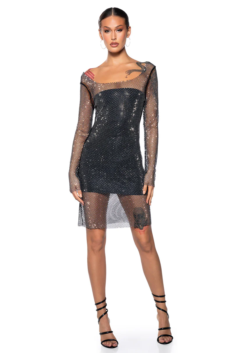 Kamdyn Rhinestone Mesh Mini Dress