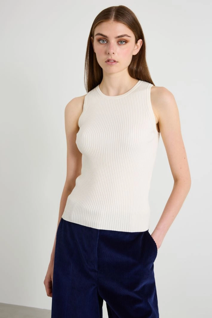 Ribbed crew neck tank top - IVORY