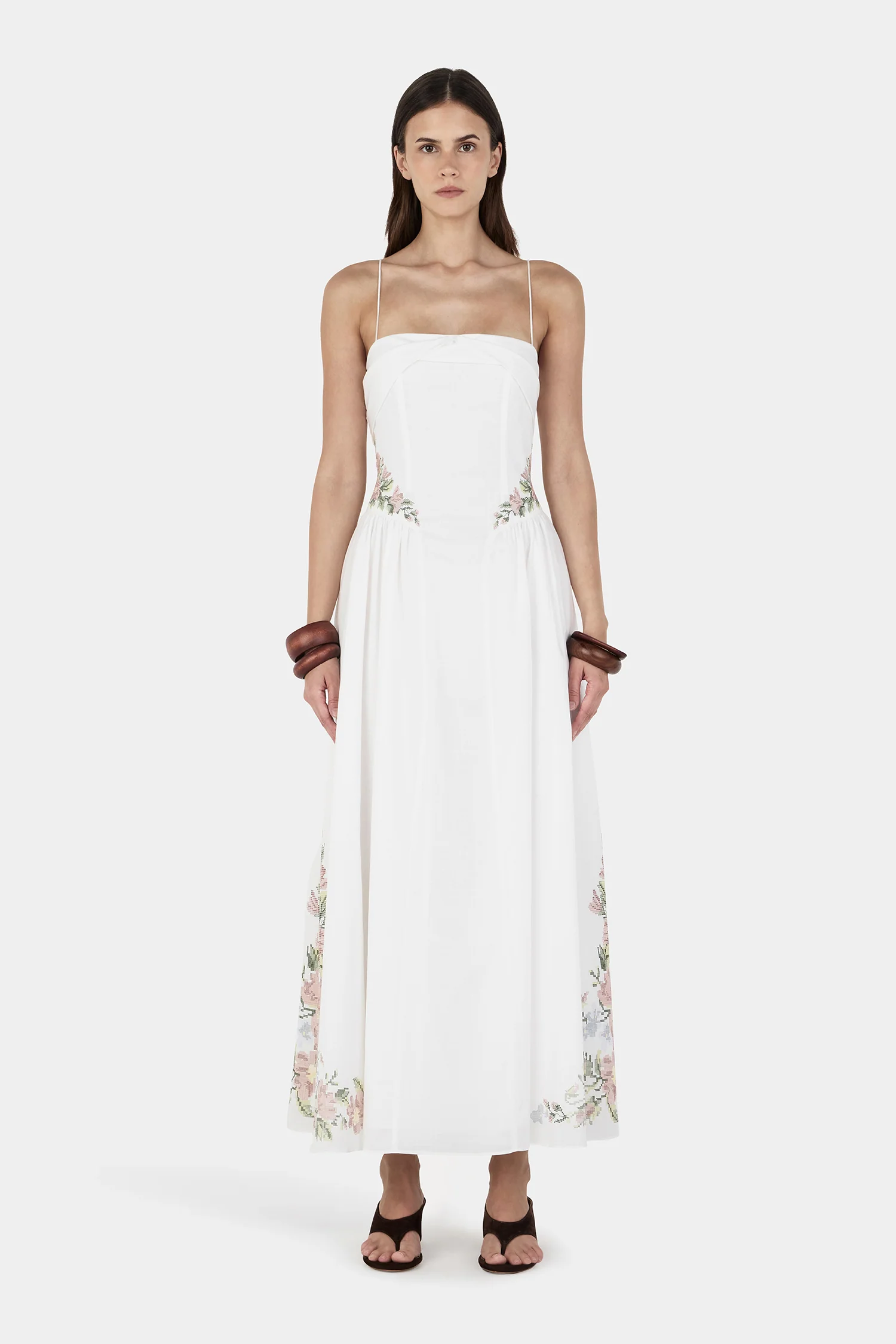 Aisha Maxi Dress Ditsy Cross Stitch