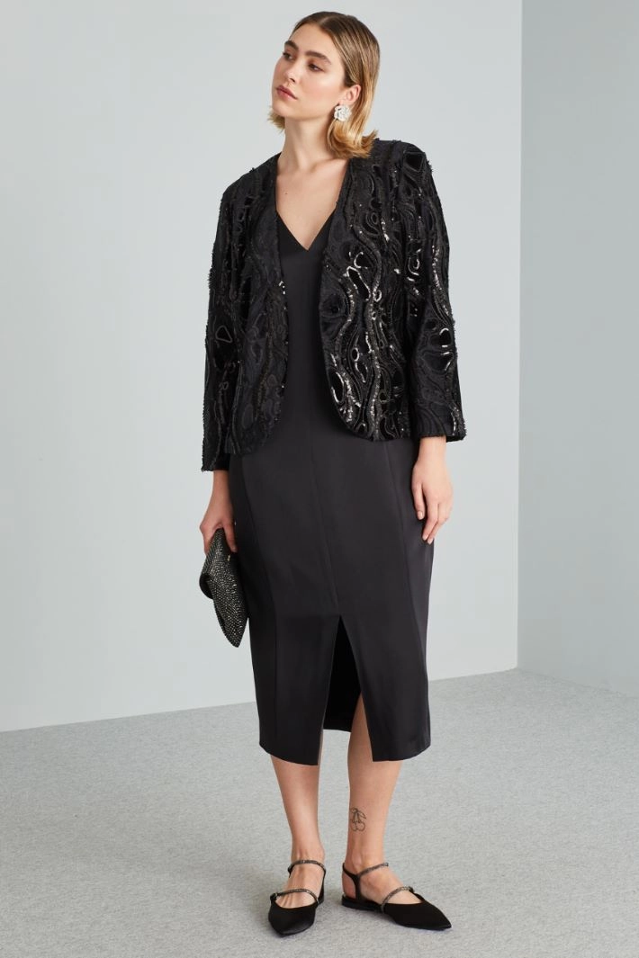 Embroidered velvet jacket - BLACK