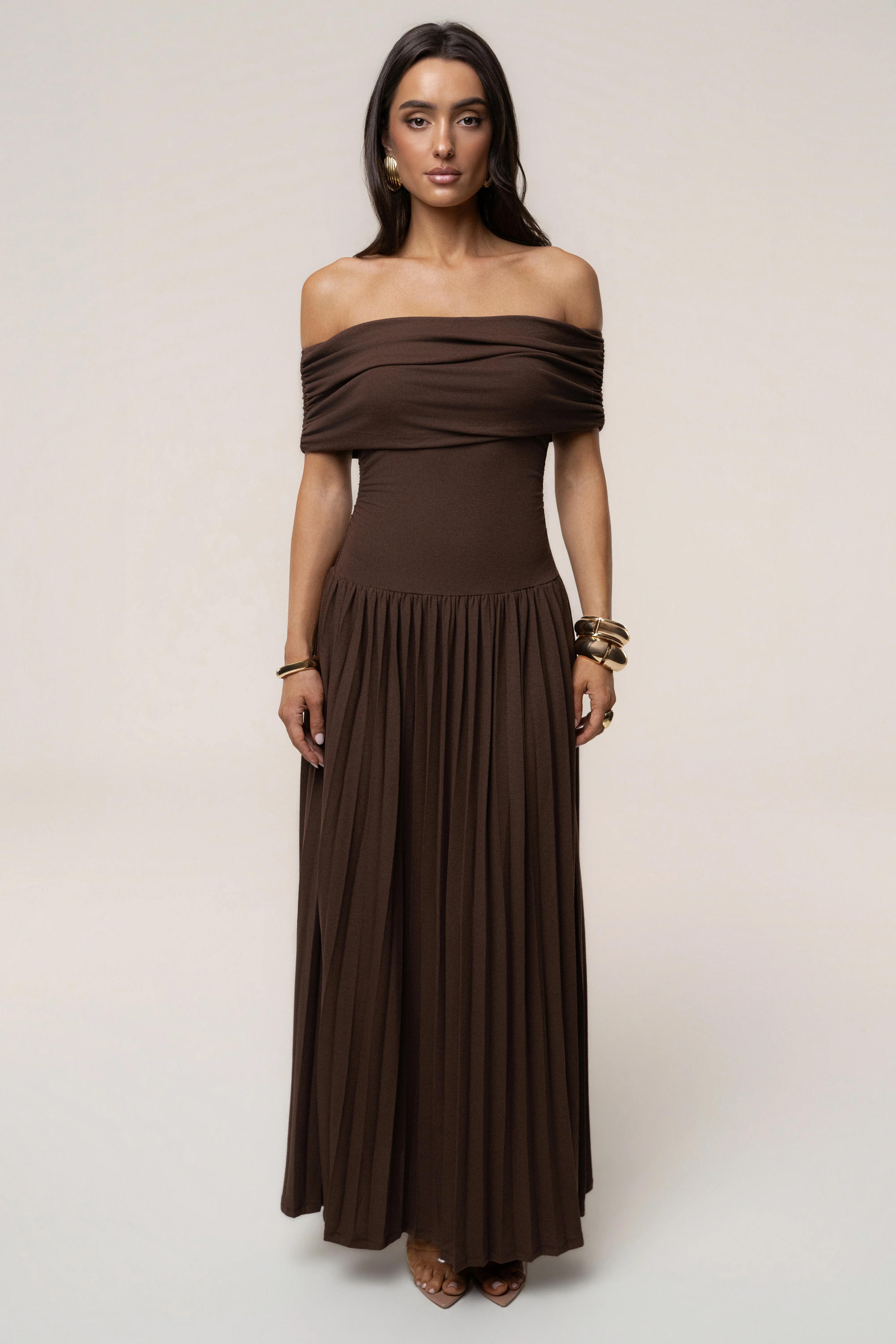 Brown Infinite Pleated Maxi Dress