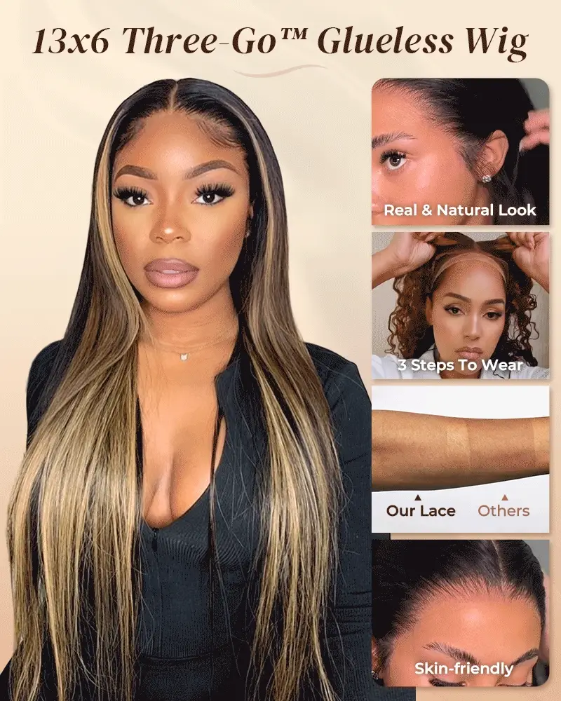 Ophirawig 13x6 Three-Go? Balayage Highlight Glueless Wig Silky Straight With Drawstring 100% Human Hair Wig