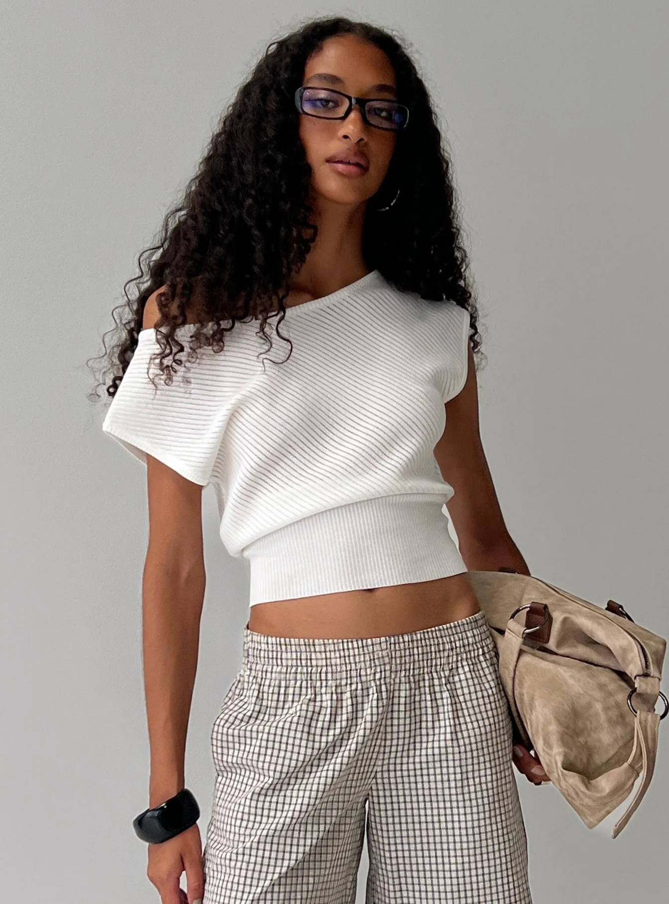 Cloud Tempo Boat Neck Cinched Knit Top White
