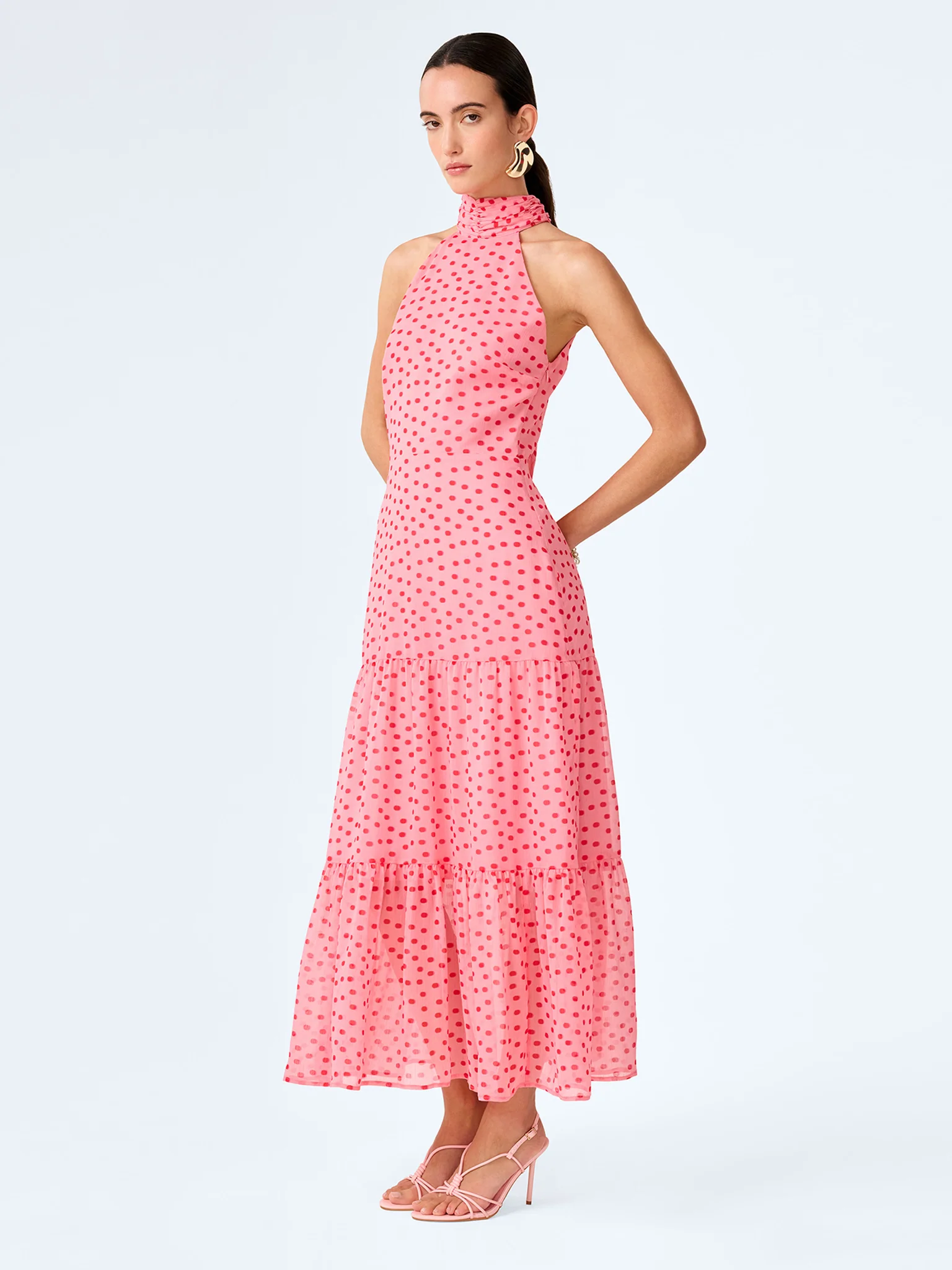 Romeo Dress in Pink and Red Mini Polka Dot