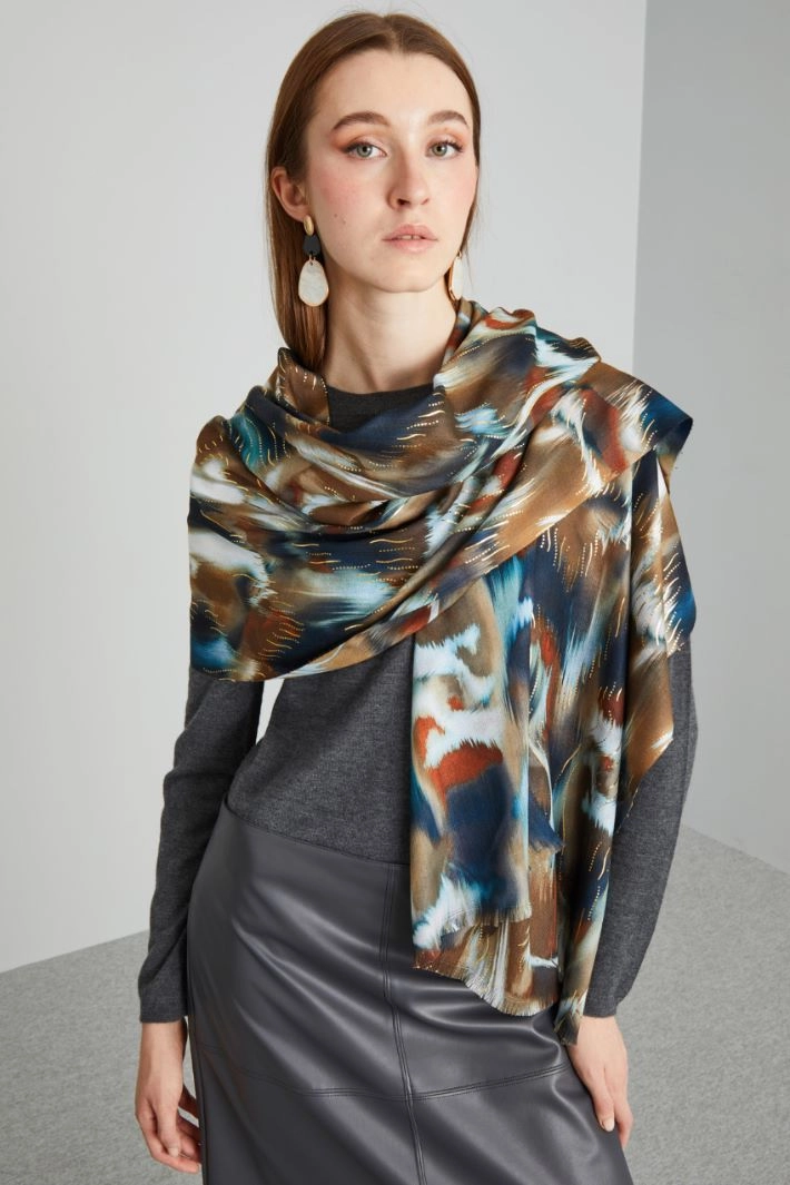 Printed lurex stole - BROWN BLUE
