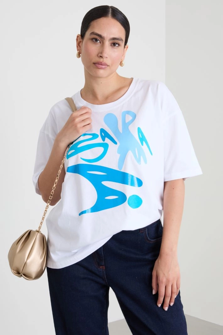 Cotton print T-shirt - WHITE TURQUOISE