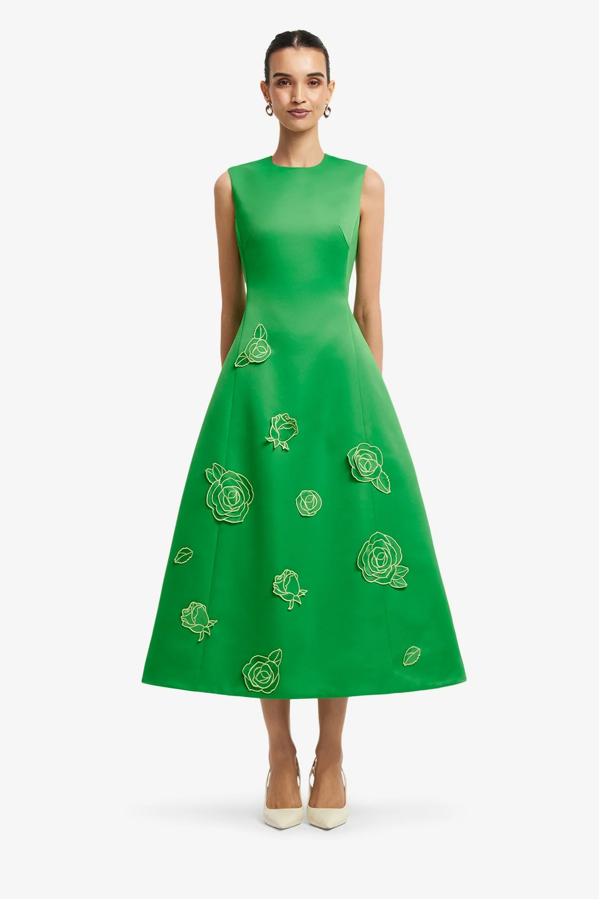 Cleo Appliqué Sleeveless Midi Dress - Verdant