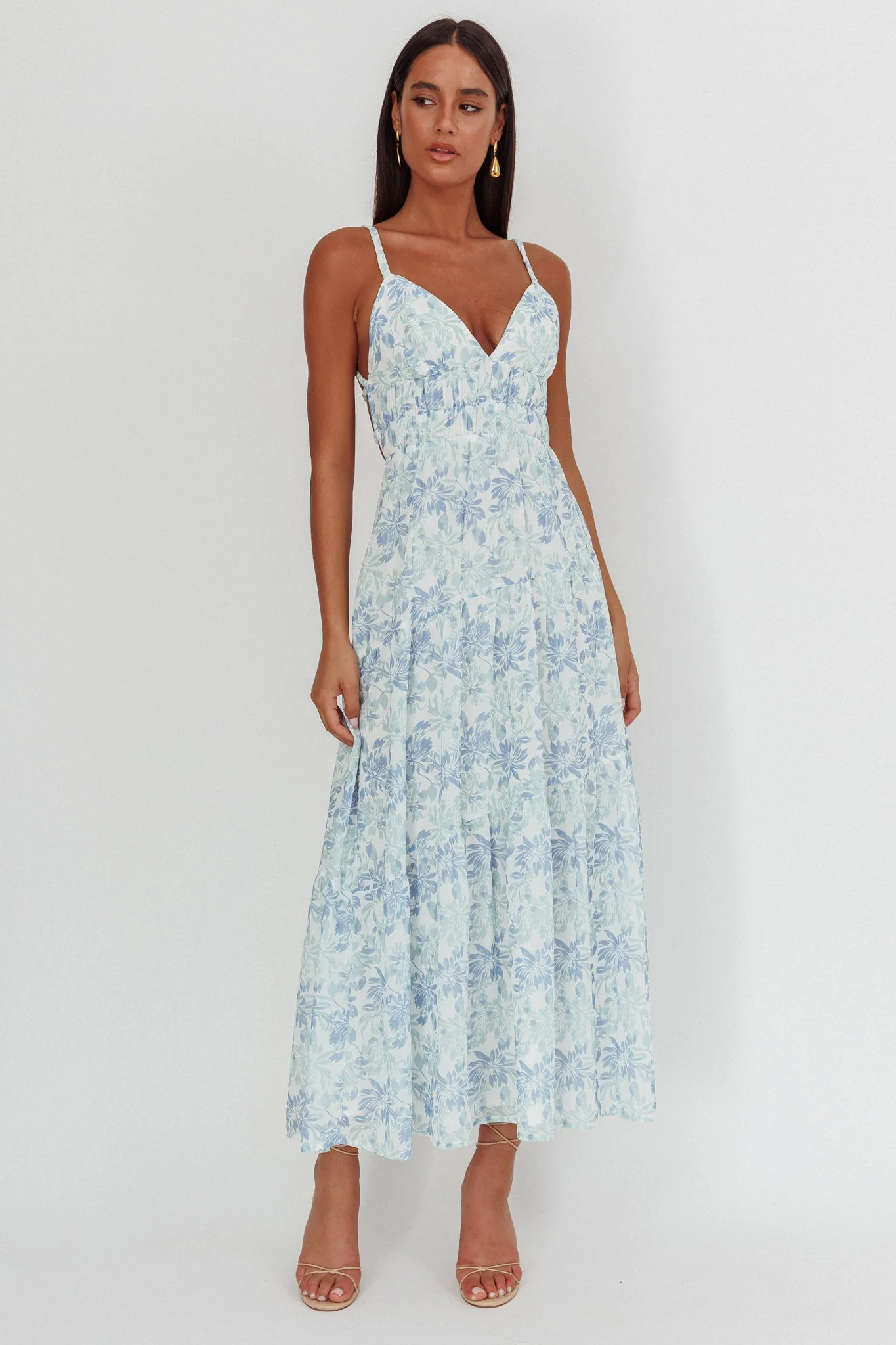 South Pacific Strappy Back Maxi Dress Floral Blue