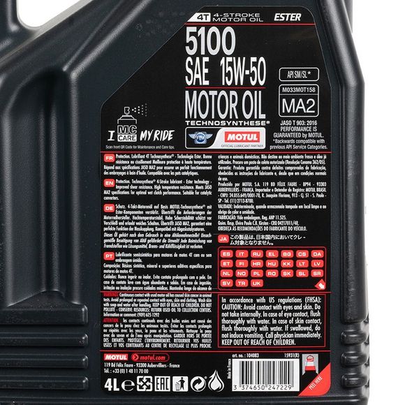 Huile moteur Motul 5100 15W50 4L UniverselRef : MOT0031 / 104083