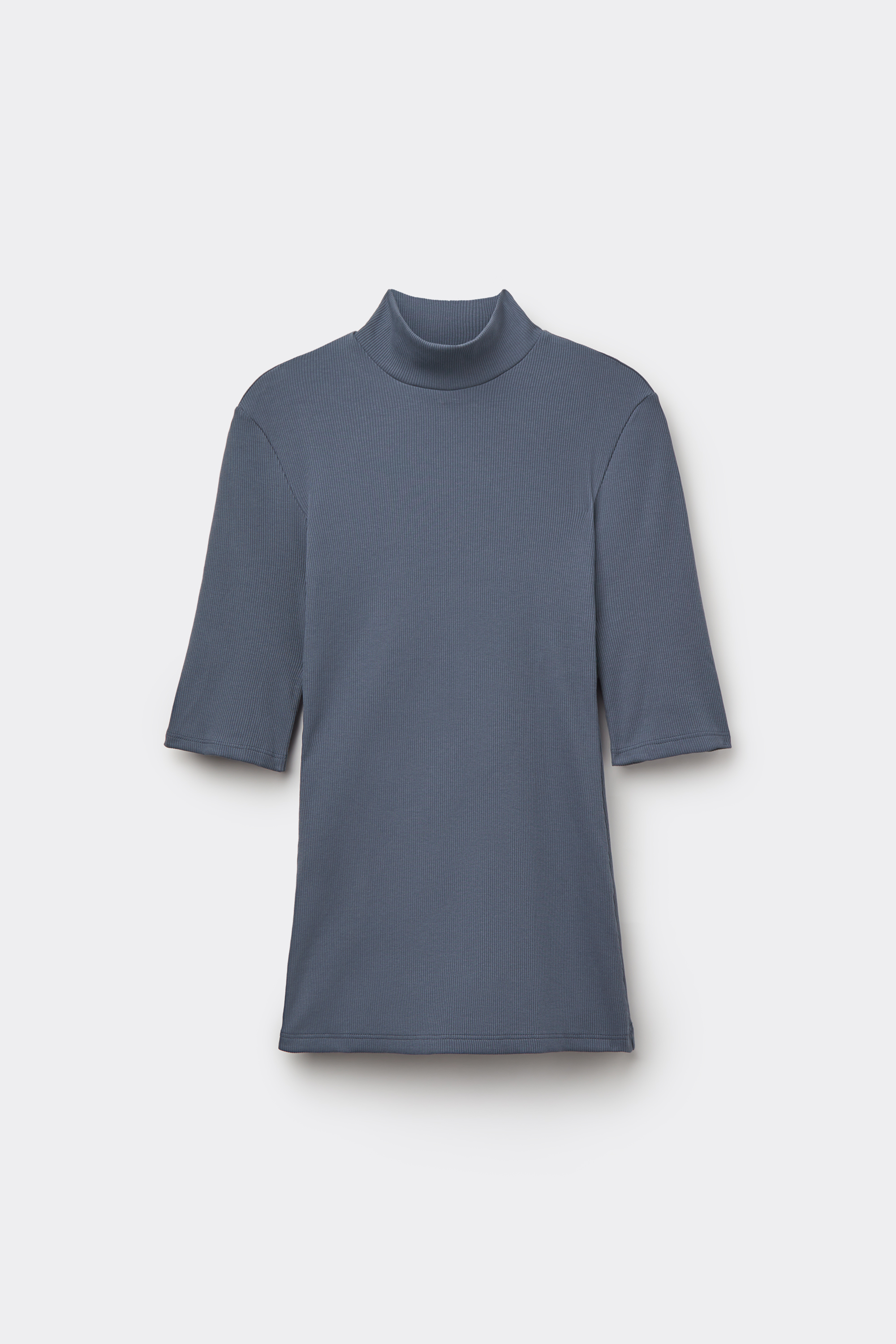 3/4 Sleeve Ribbed Cotton Polo Neck Top