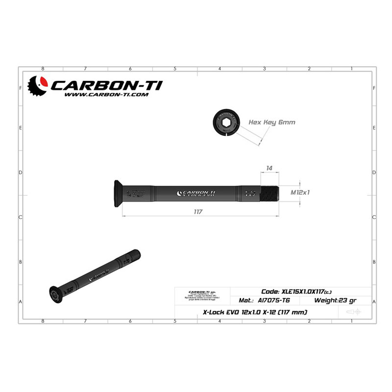 Carbon-Ti X-Lock EVO Thru Axle - 12x100mm - X-12 - M12x1.0mm - Length 117mm - black