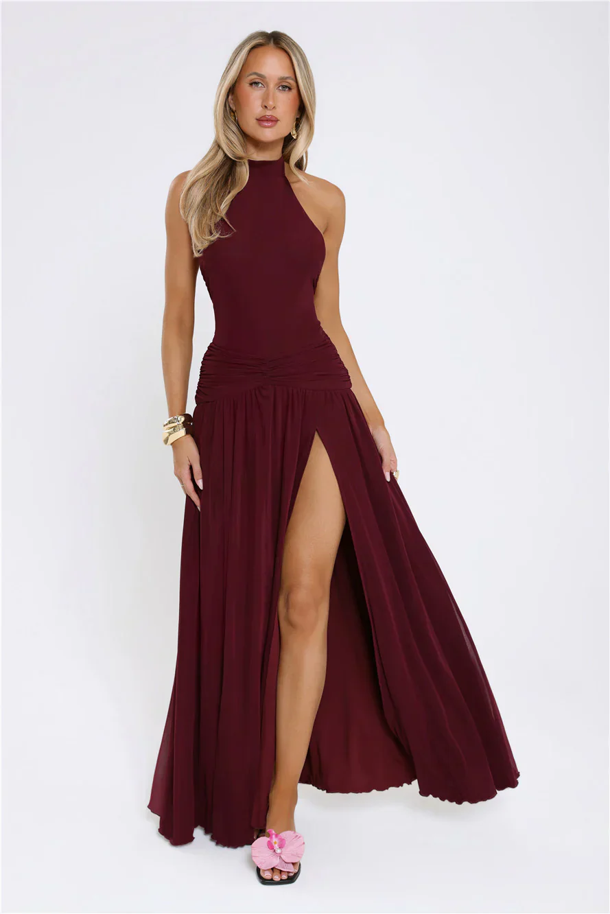 Sundown Soul Halter Midnight Blossoms Maxi Dress Plum