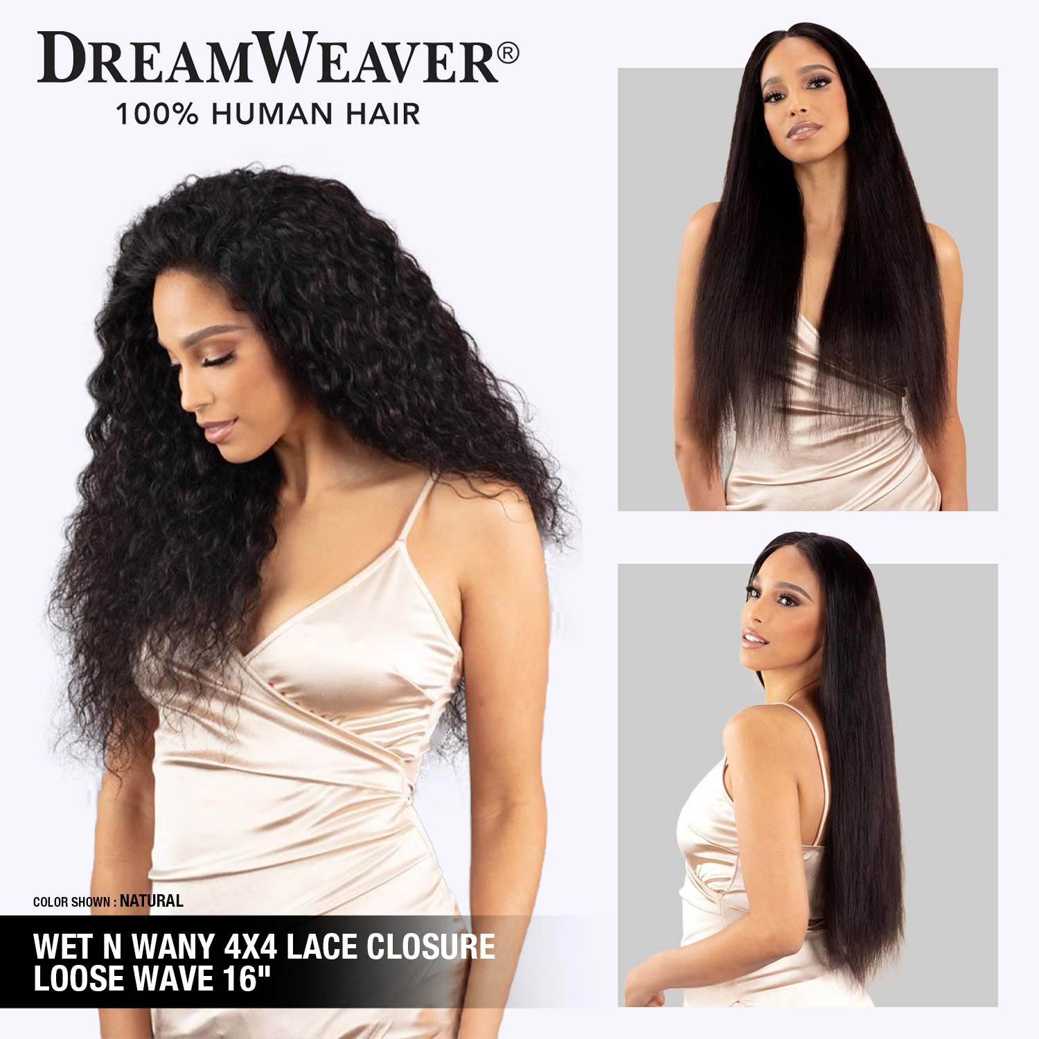 ModelModel Virgin Human Hair Dream Weaver Wet n Wavy 4X4 Lace Closure Loose Wave 16