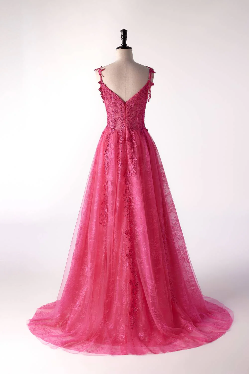 Off the Shoulder Hot Pink Lace A-line Formal Dress