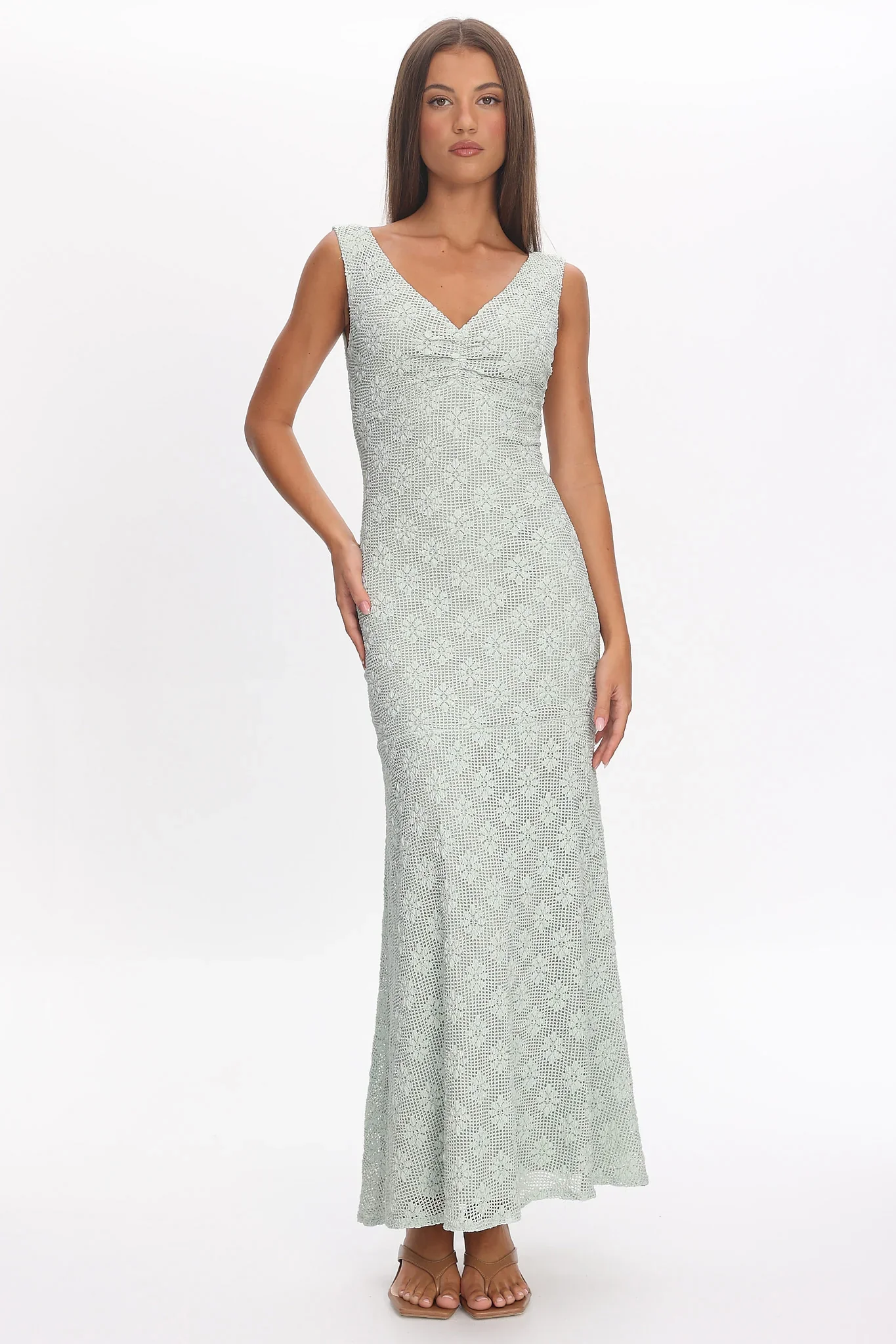 Sunshine Girl Crochet Maxi Dress Sage