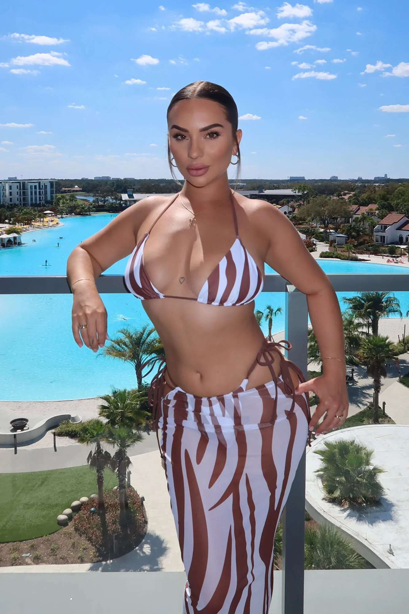 Amina Zebra 3 Piece Bikini Skirt Set - Brown/combo