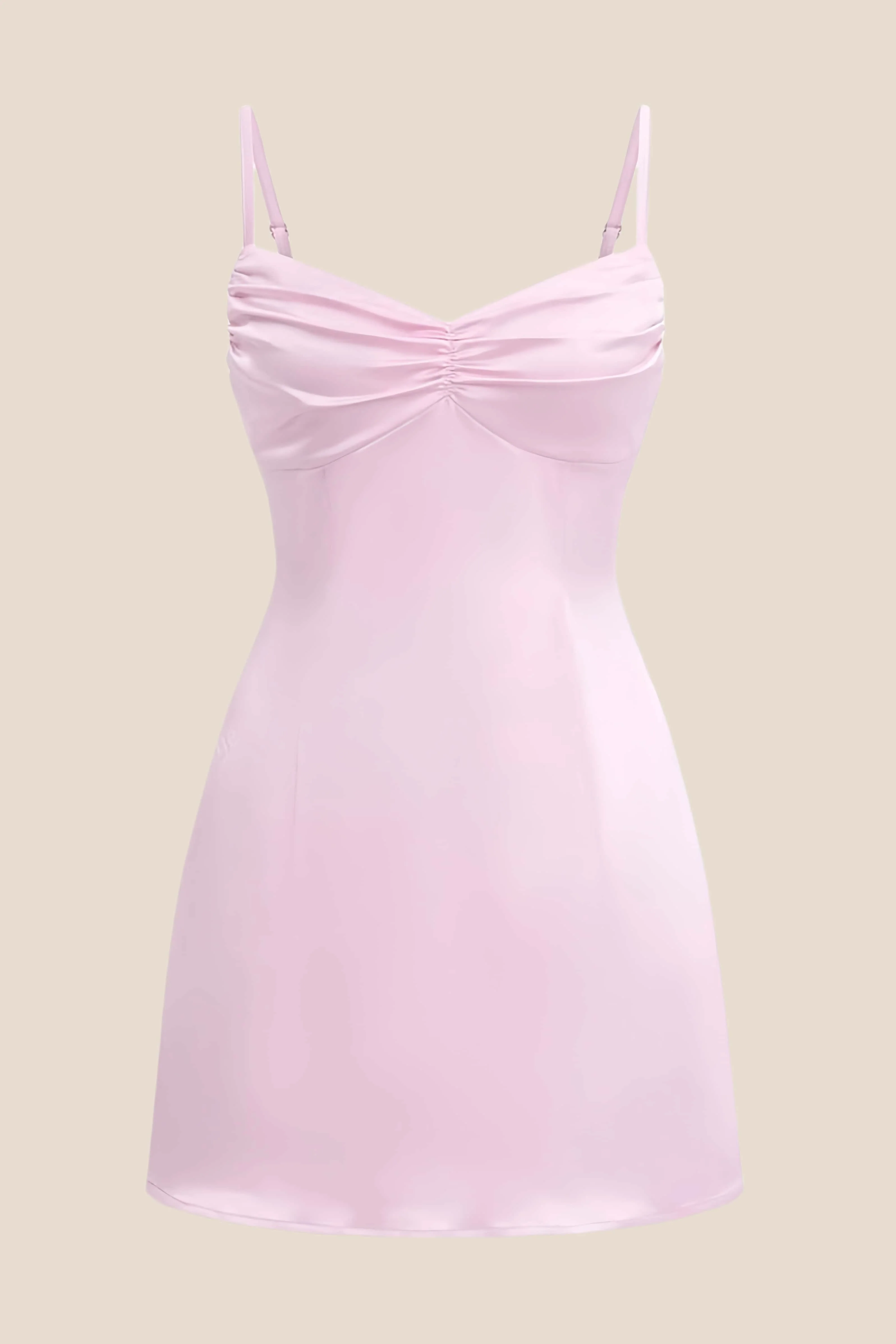 Straps Yellow Ruched Satin Short Dress