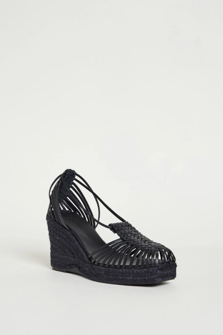 Woven leather sandals - BLACK