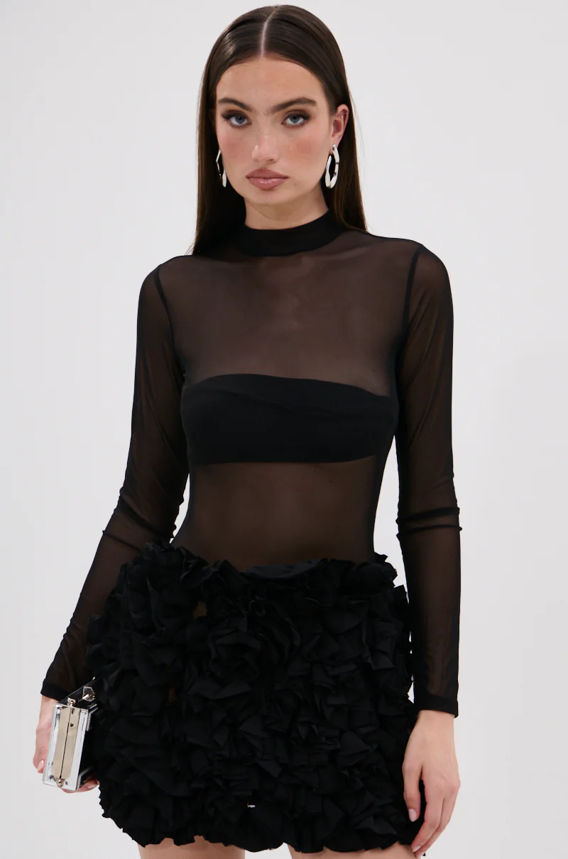 Kelyn Mesh Mini Dress In Black