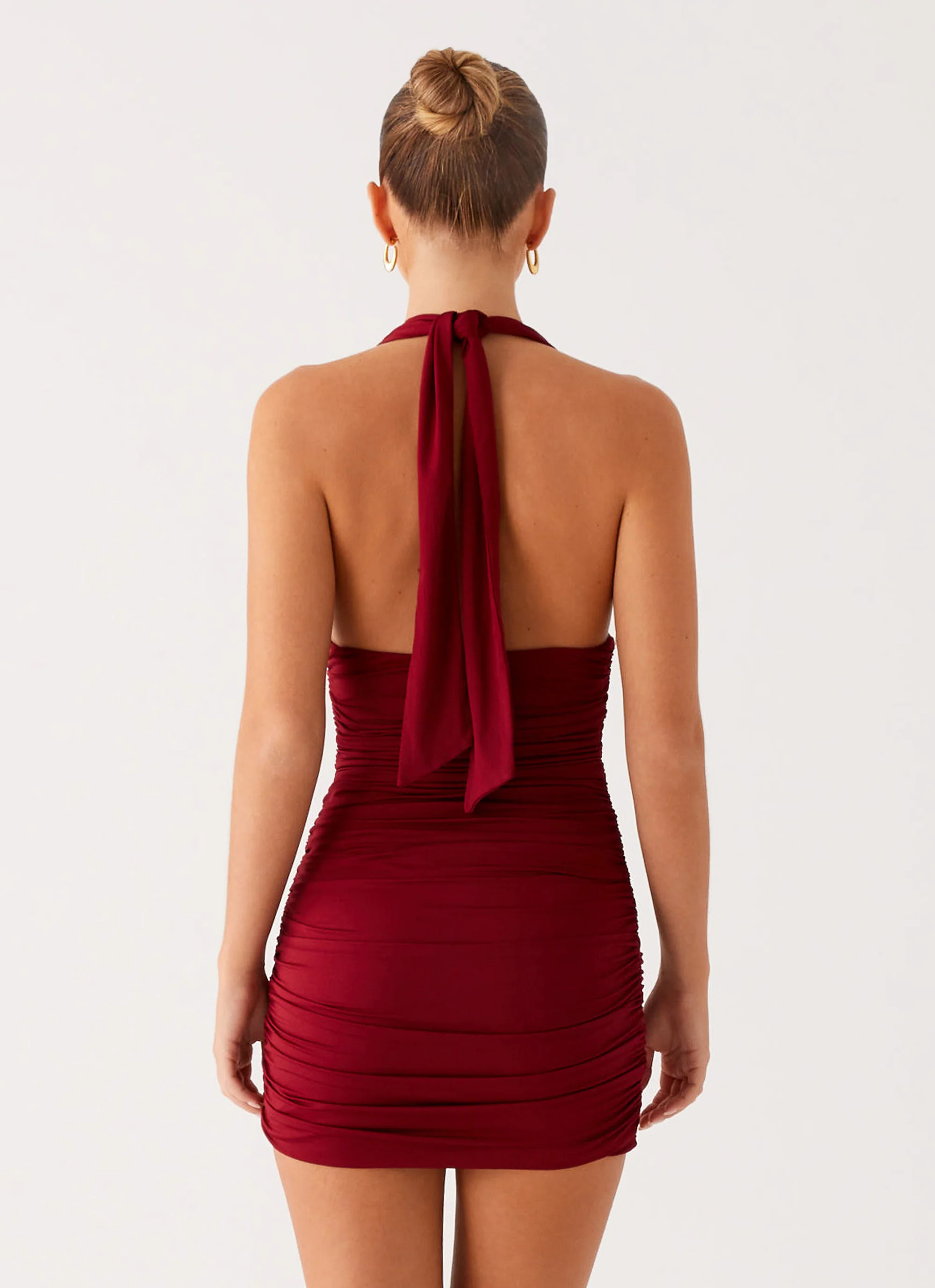 Abelia Halter Mini Dress - Maroon