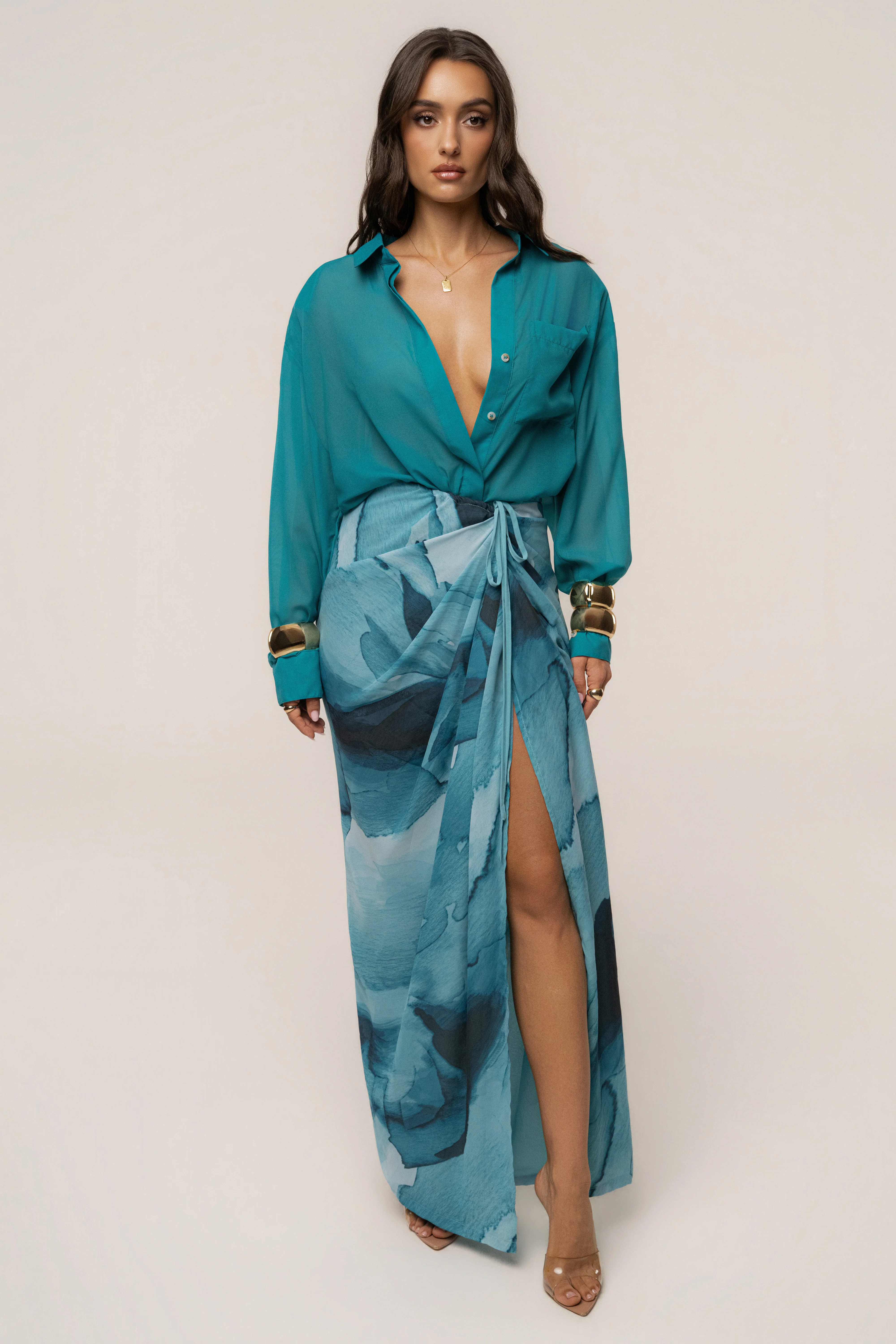Aqua Fierce Form Button-Down Shirt