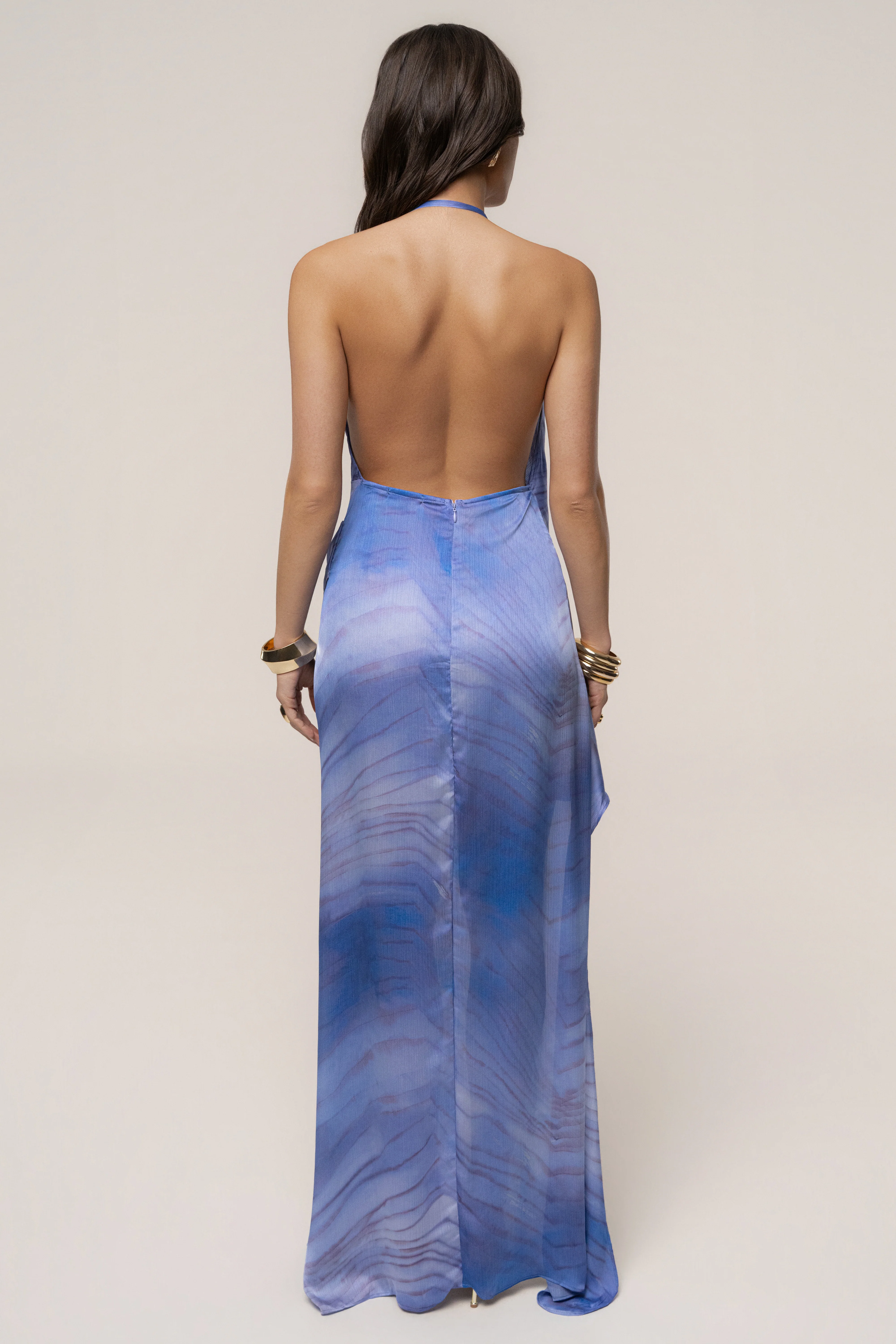 Blue Purple Cleo Draped Halter Dress