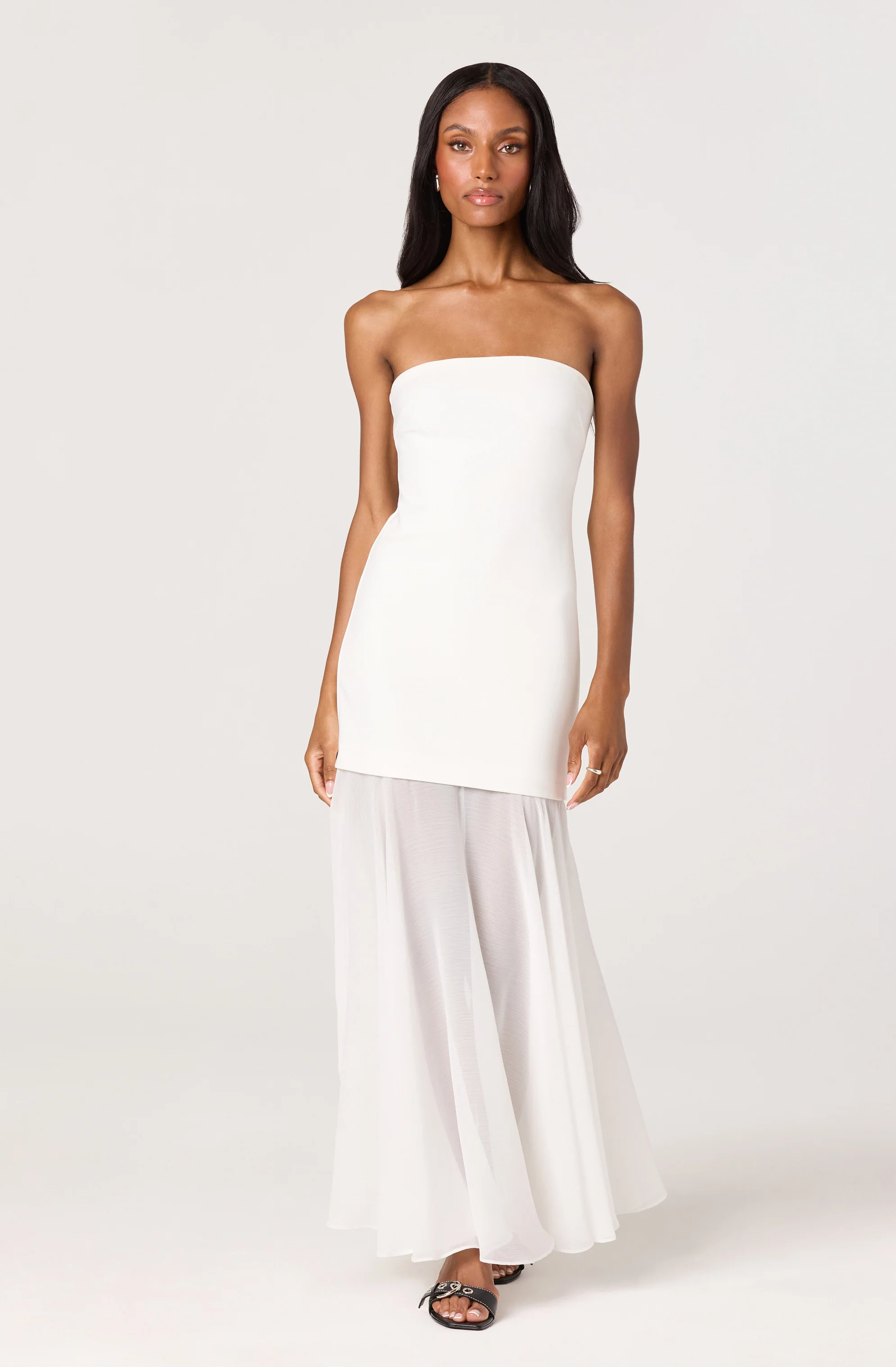 Lizet Strapless Mini Dress With Sheer Maxi Overlay