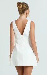 Karissa Mini Dress - V Neck Fit And Flare Dress in White