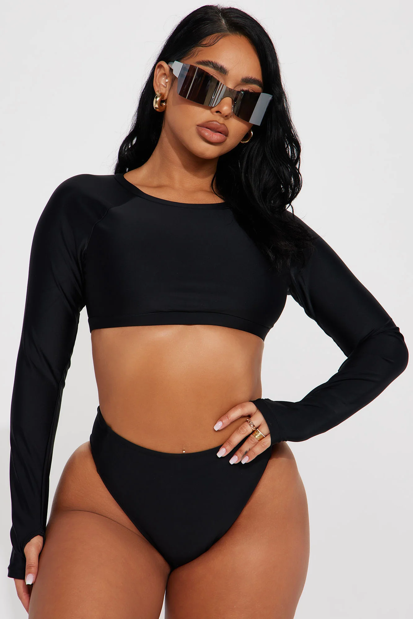 Sonya Long Sleeve 2 Piece Bikini - Black/Black