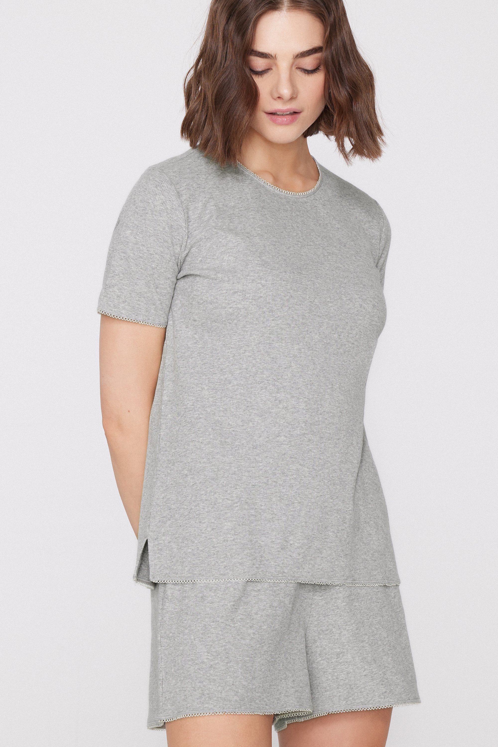 Short Ribbed Cotton Scalloped Pyjamas