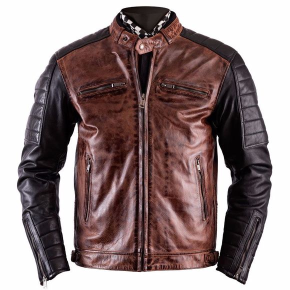 Helstons CRUISER Motorcycle Jacket - Raw Leather - Beige/BlackRef: HS0639