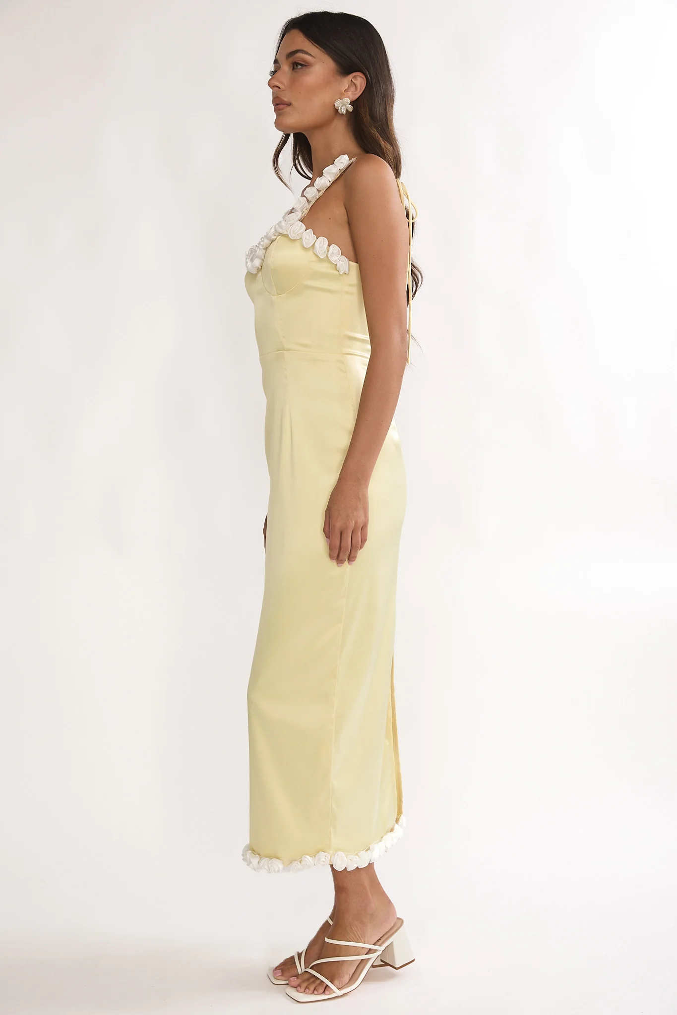 Delyse Rosette Trim Maxi Dress Yellow