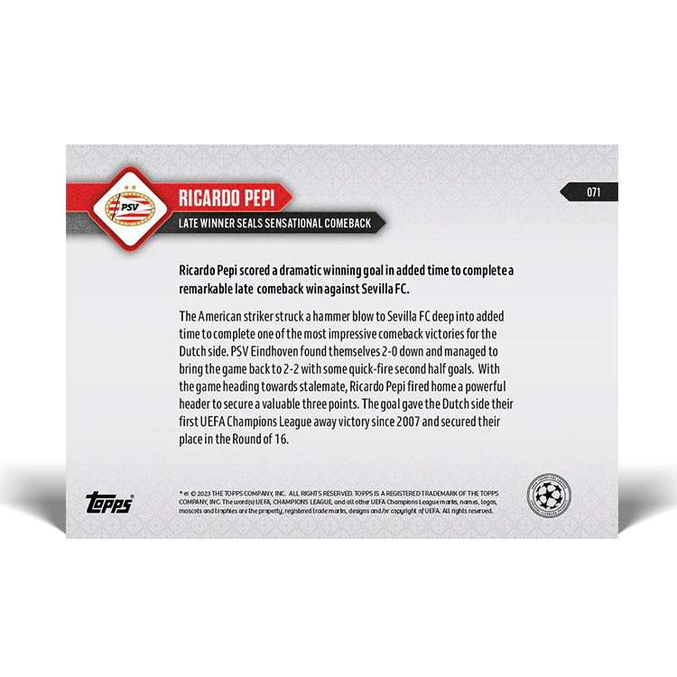 Topps UK - Ricardo Pepi - Late winner seals sensational comeback - UCL TOPPS NOW® Card #71
