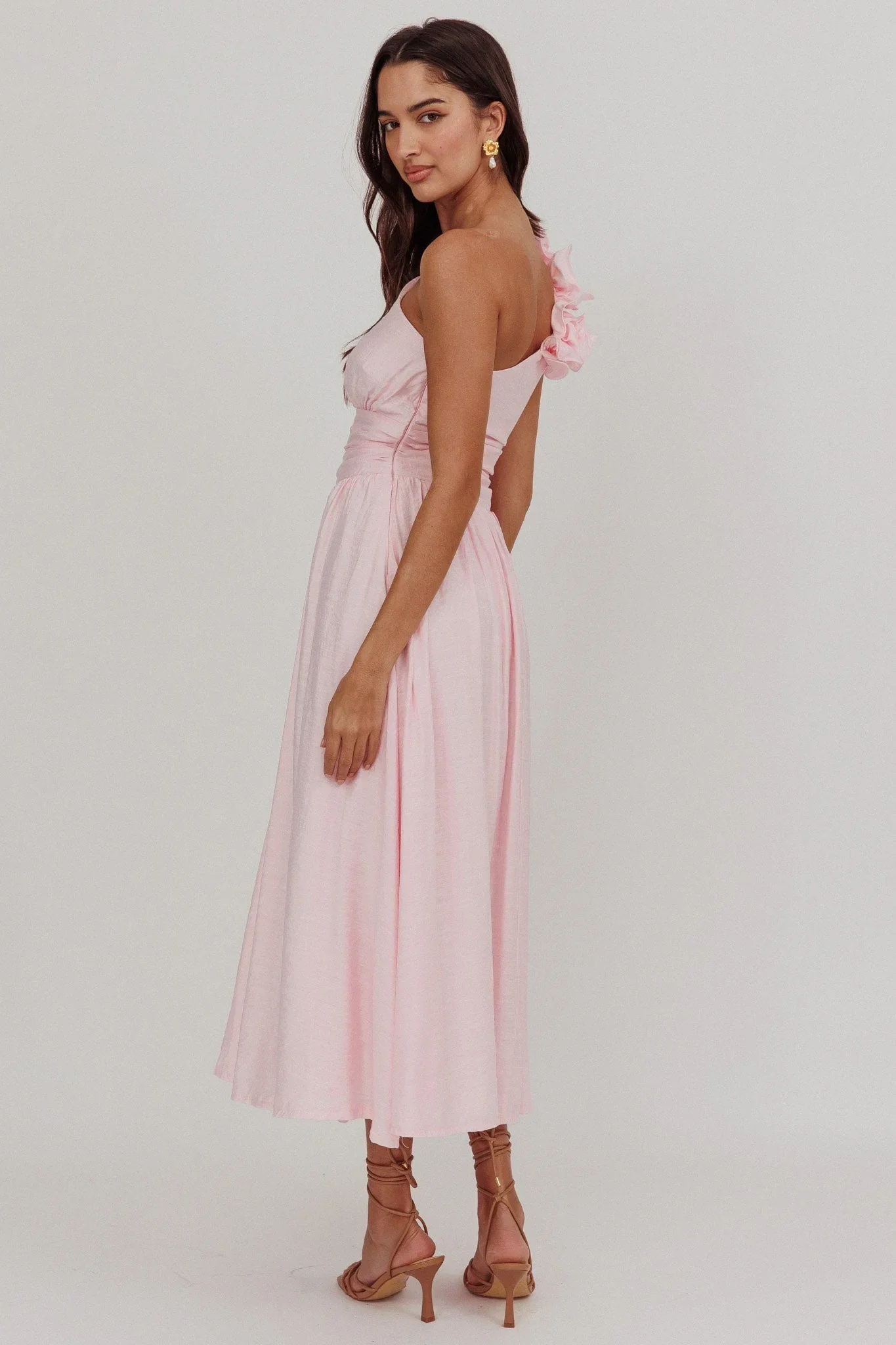 Antheia One-Shoulder Maxi Dress Baby Pink