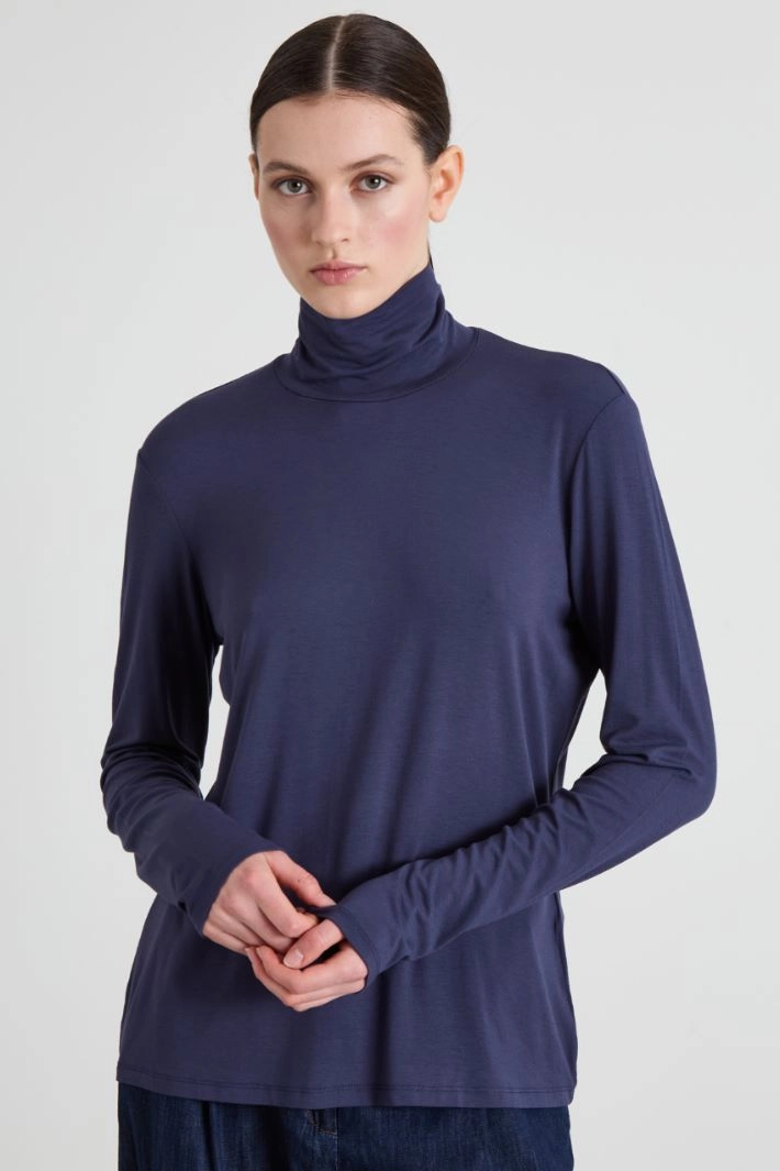 Viscose jersey turtleneck - BLUE