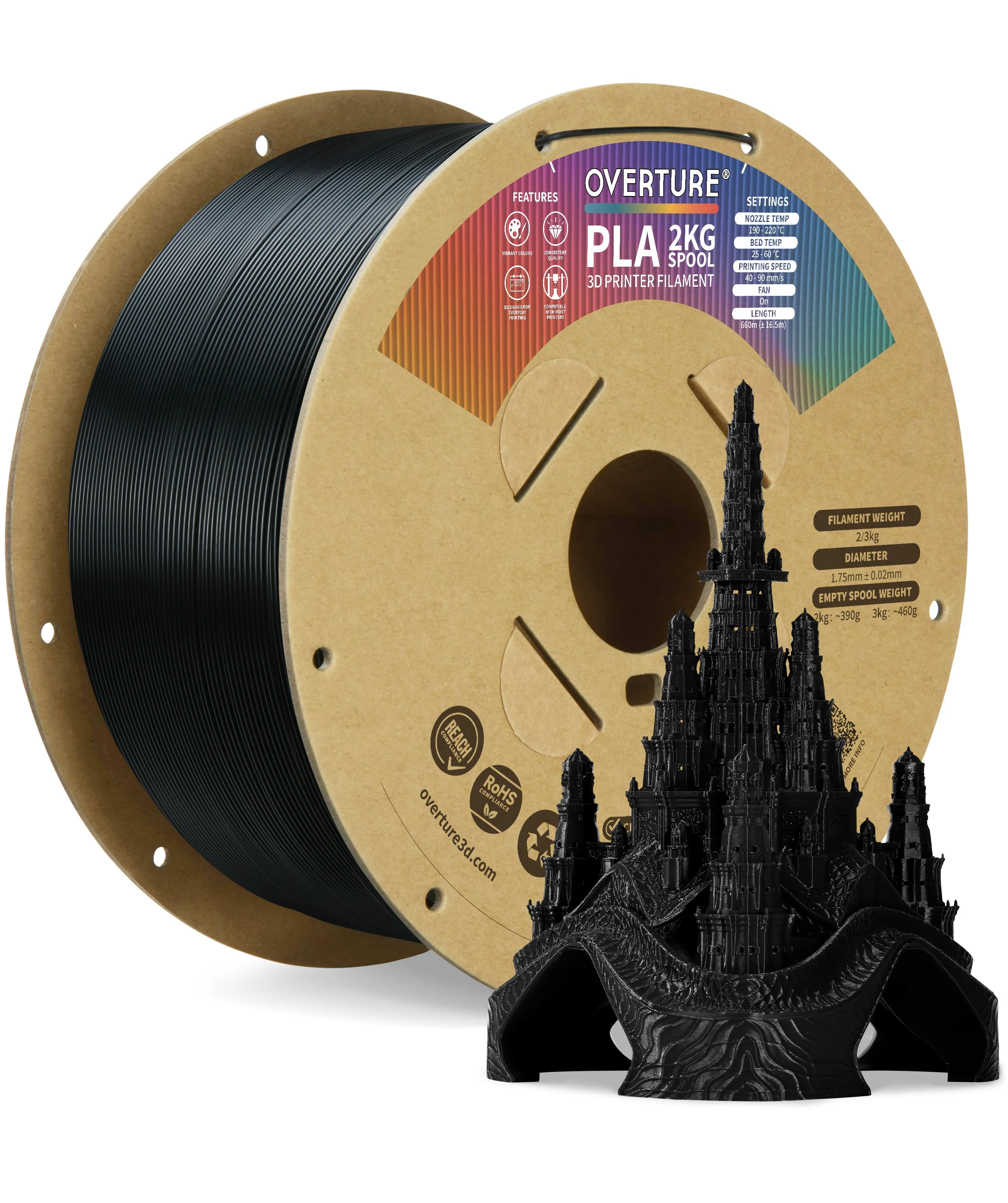 Overture PLA 3D Printer Filament 1.75mm - 2kg