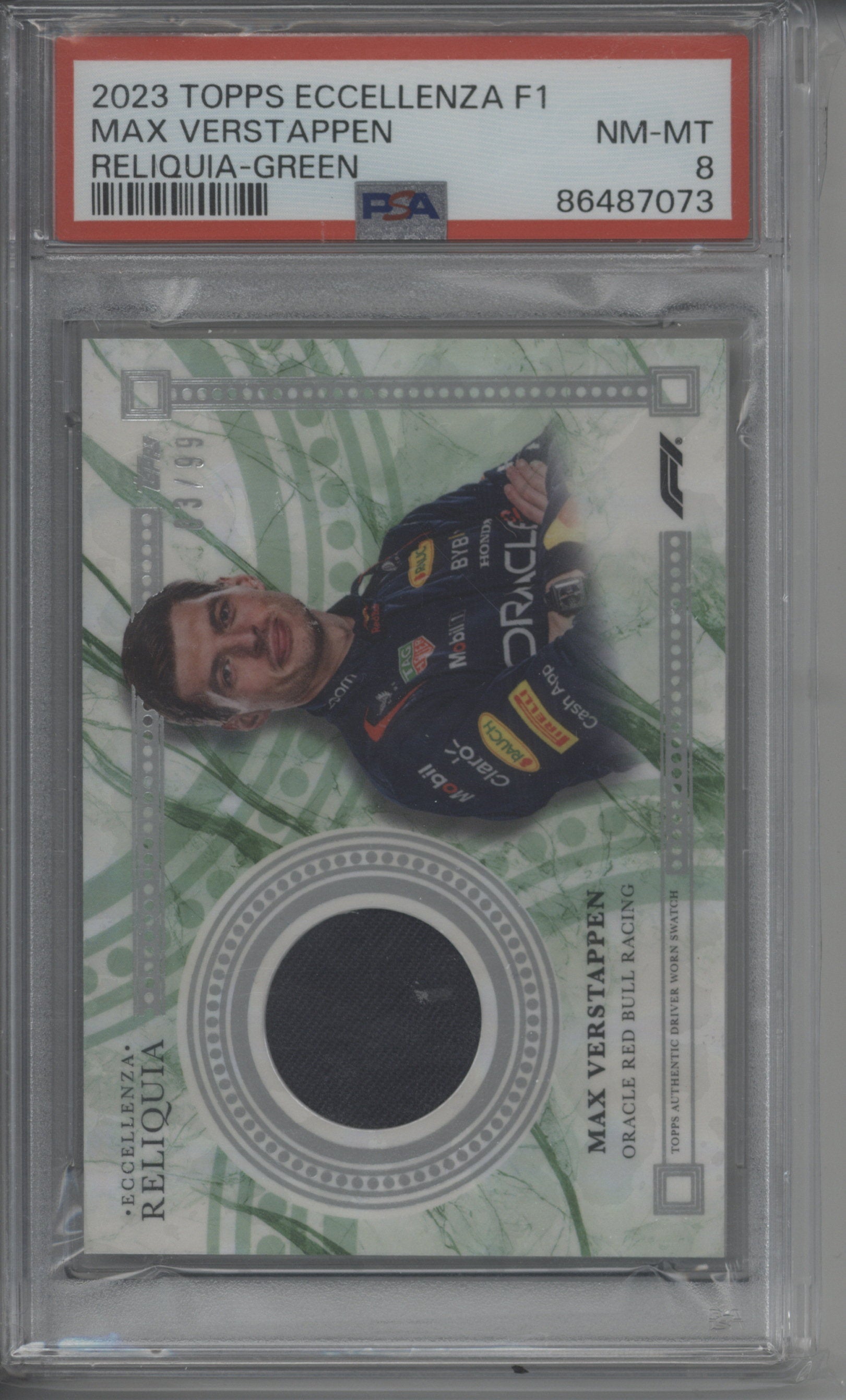 2023 Topps Eccellenza Max Verstappen Reliquia Green 83/99 PSA 8